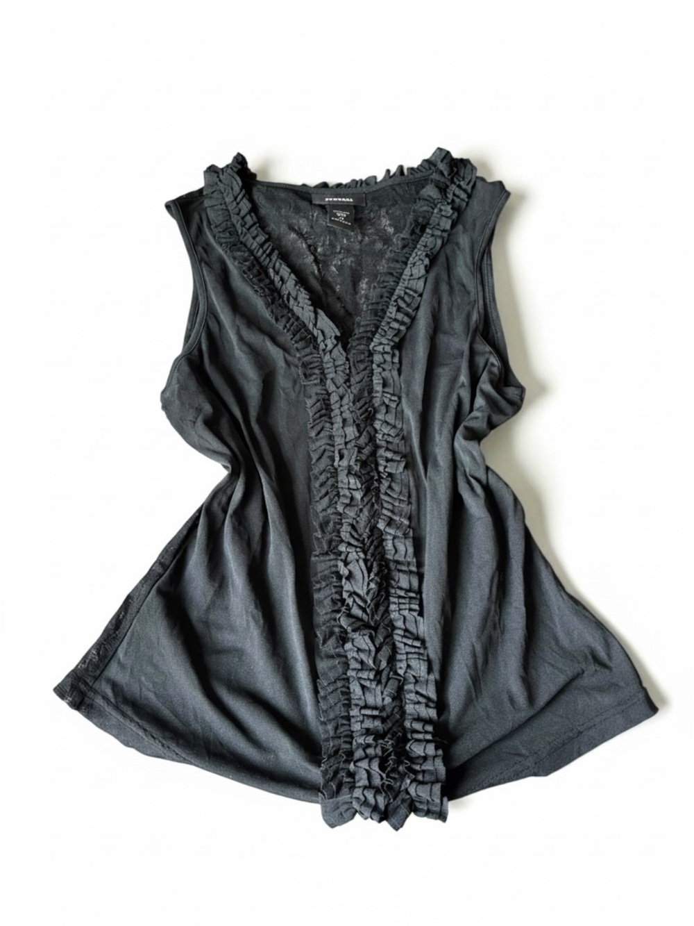 Y2K Ruffle Blouse Black Lace Office Chic Elena Gilbert Style Sleeveless Top M